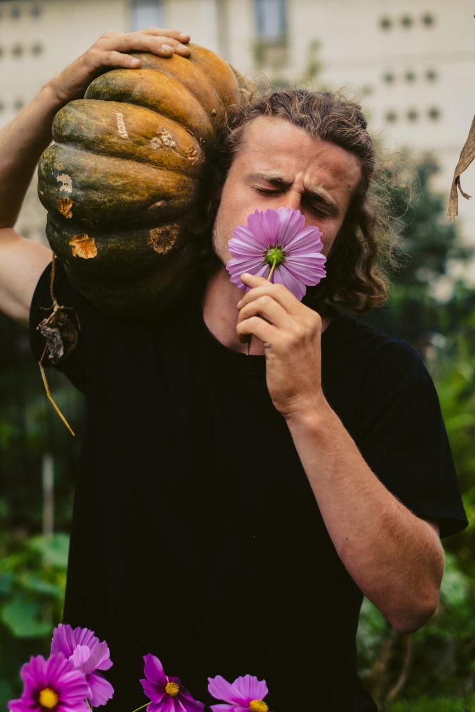 agriculteur fleur courge plaisir